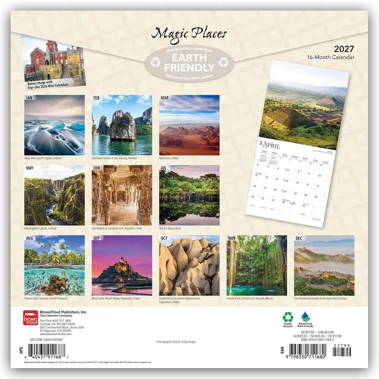Rückseite: 9798330711680 | Magic Places 2027 12 X 24 Inch (Hanging) Monthly Square Wall...