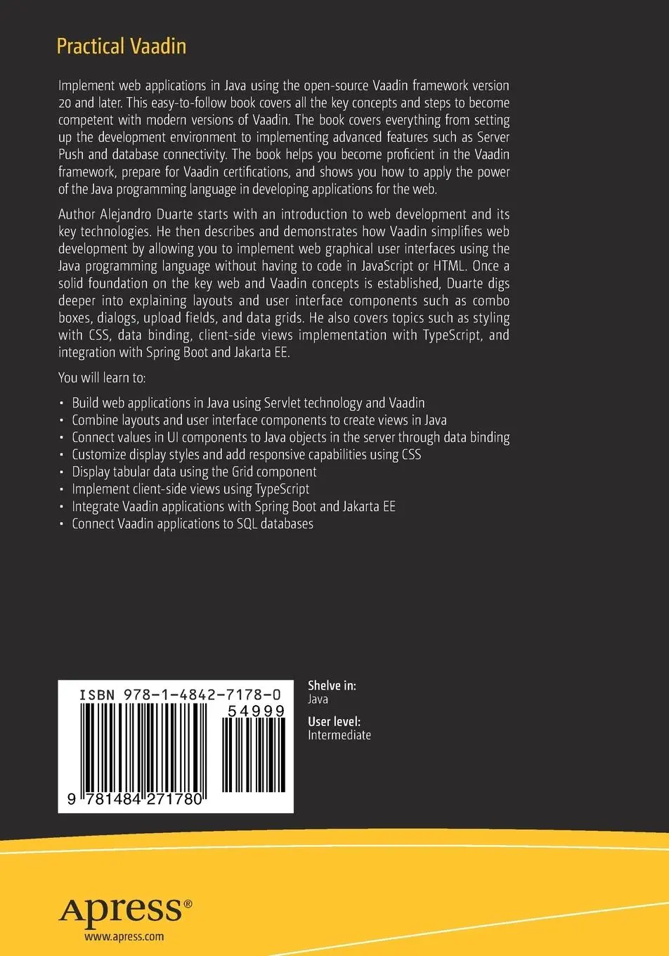 Rückseite: 9781484271780 | Practical Vaadin | Developing Web Applications in Java | Duarte | Buch