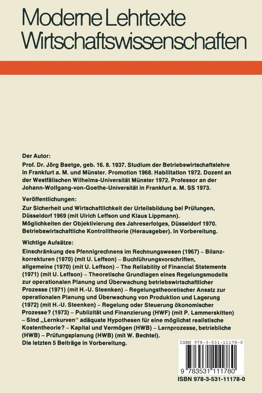Rückseite: 9783531111780 | Betriebswirtschaftliche Systemtheorie | Jörg Baetge | Taschenbuch