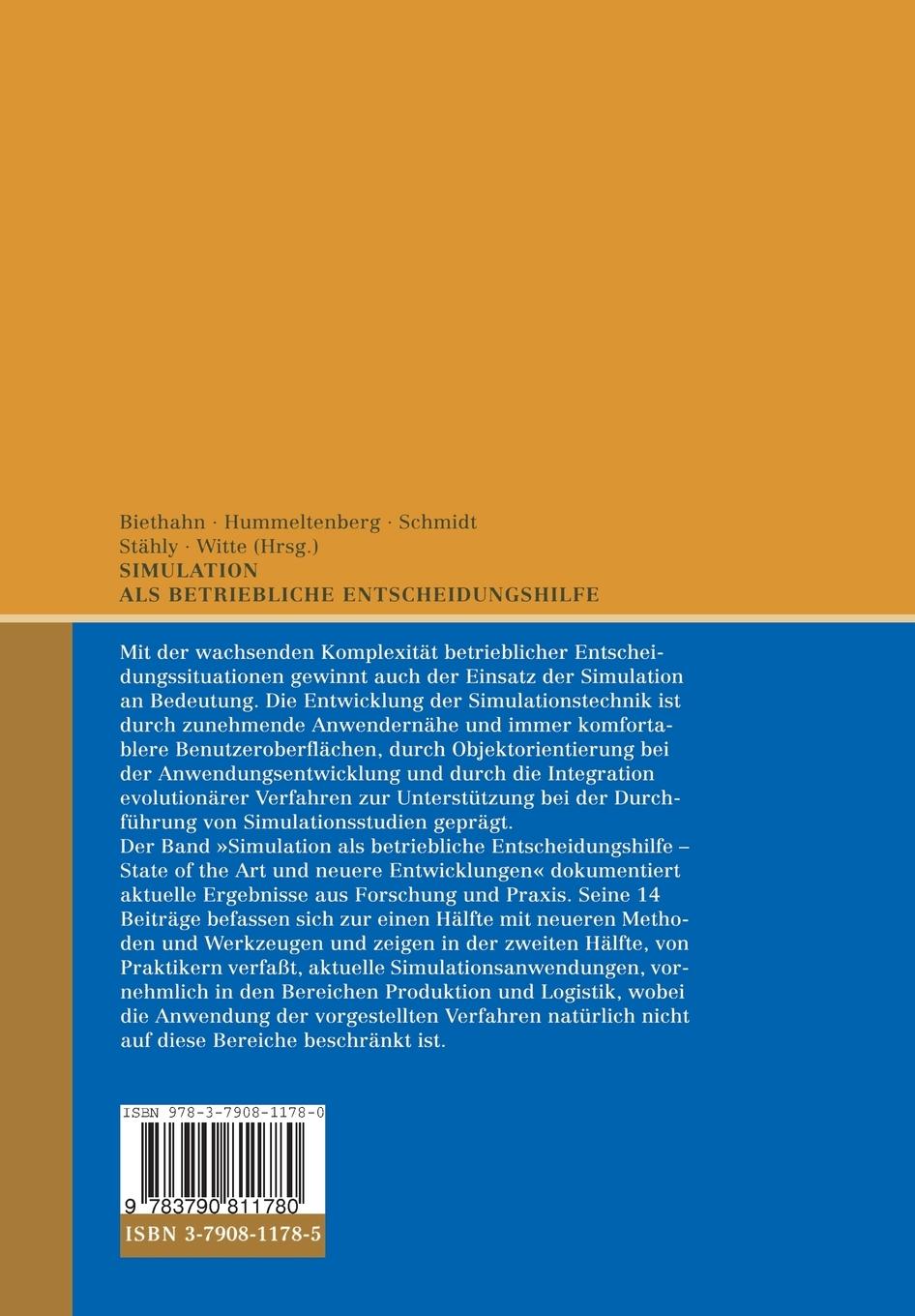 Rückseite: 9783790811780 | Simulation als betriebliche Entscheidungshilfe | Jörg Biethahn (u. a.)