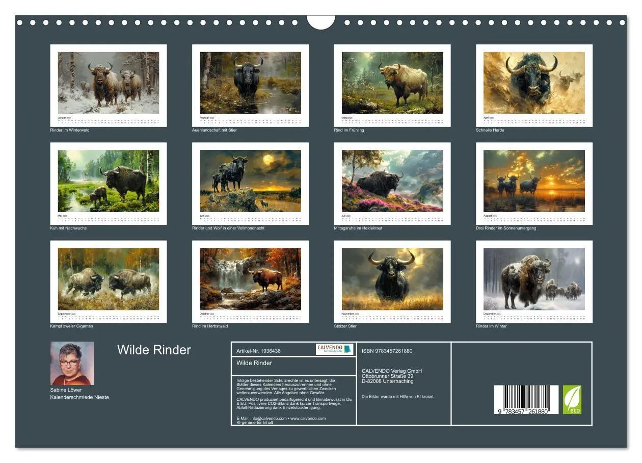 Bild: 9783457261880 | Wilde Rinder (Wandkalender 2026 DIN A3 quer), CALVENDO Monatskalender