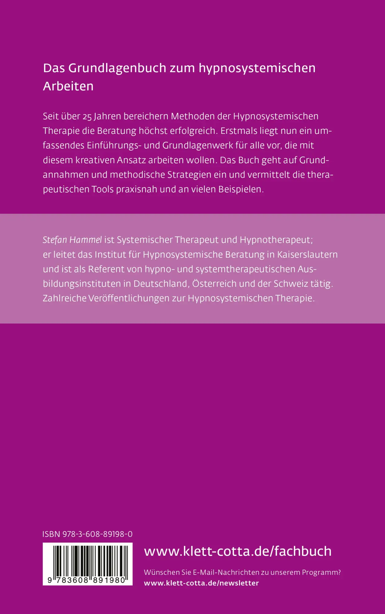 Rückseite: 9783608891980 | Hypnosystemische Therapie (Leben Lernen, Bd. 331) | Stefan Hammel