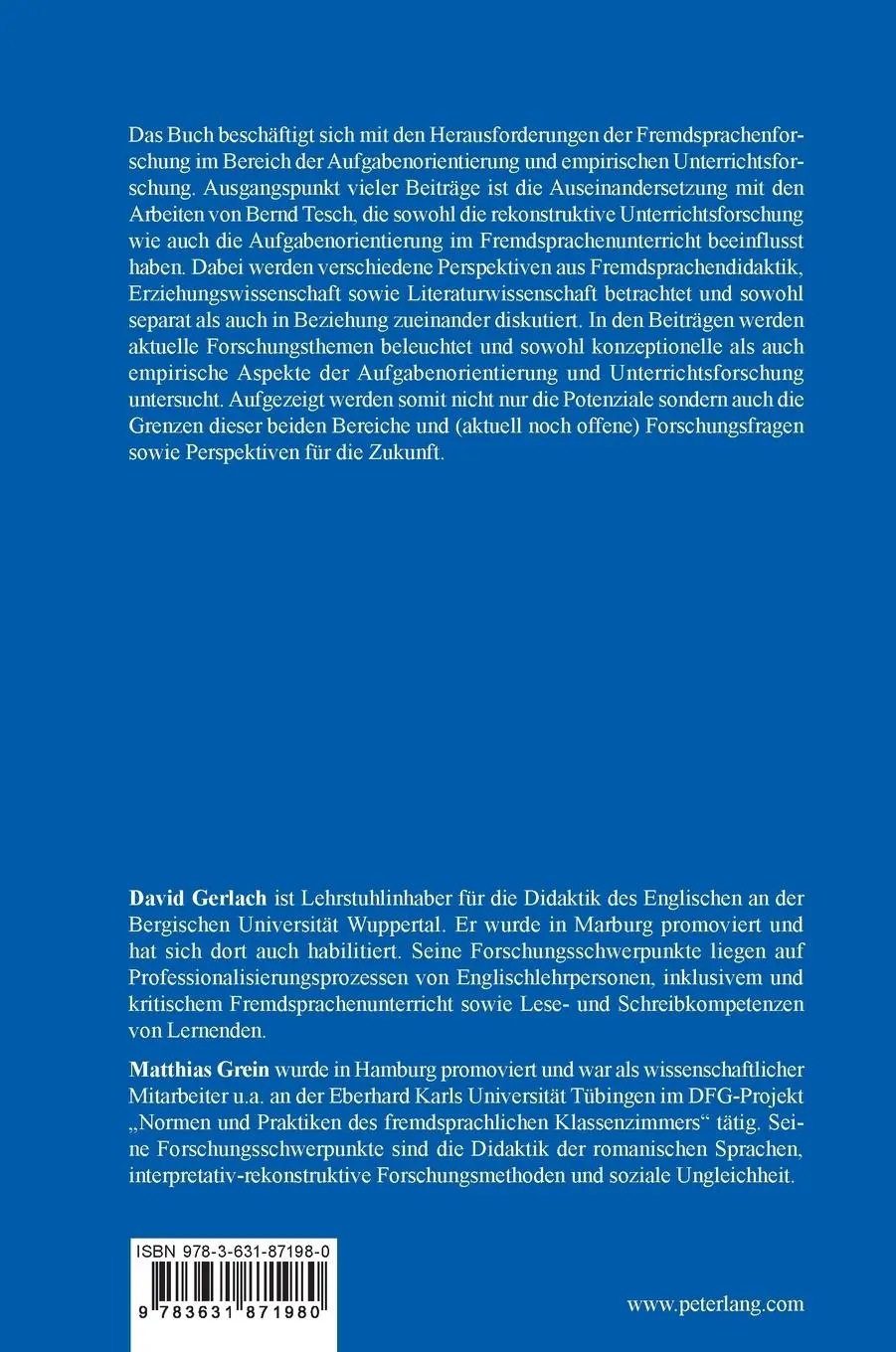 Rückseite: 9783631871980 | Aufgaben in der Unterrichtsforschung - Aufgaben der...