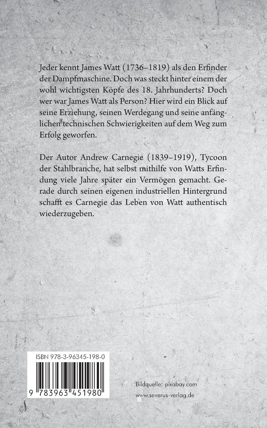 Rückseite: 9783963451980 | James Watt - sein Leben und seine Erfindungen | Andrew Carnegie | Buch