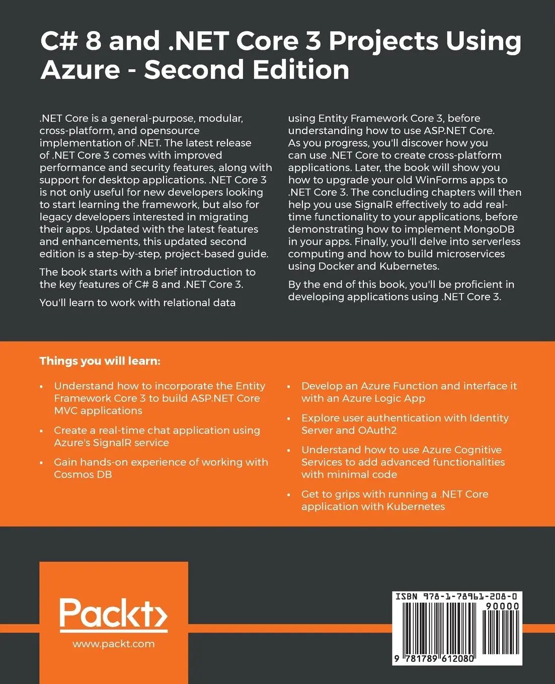 Rückseite: 9781789612080 | C# 8 and .NET Core 3 Projects Using Azure | Paul Paul Michaels (u. a.)