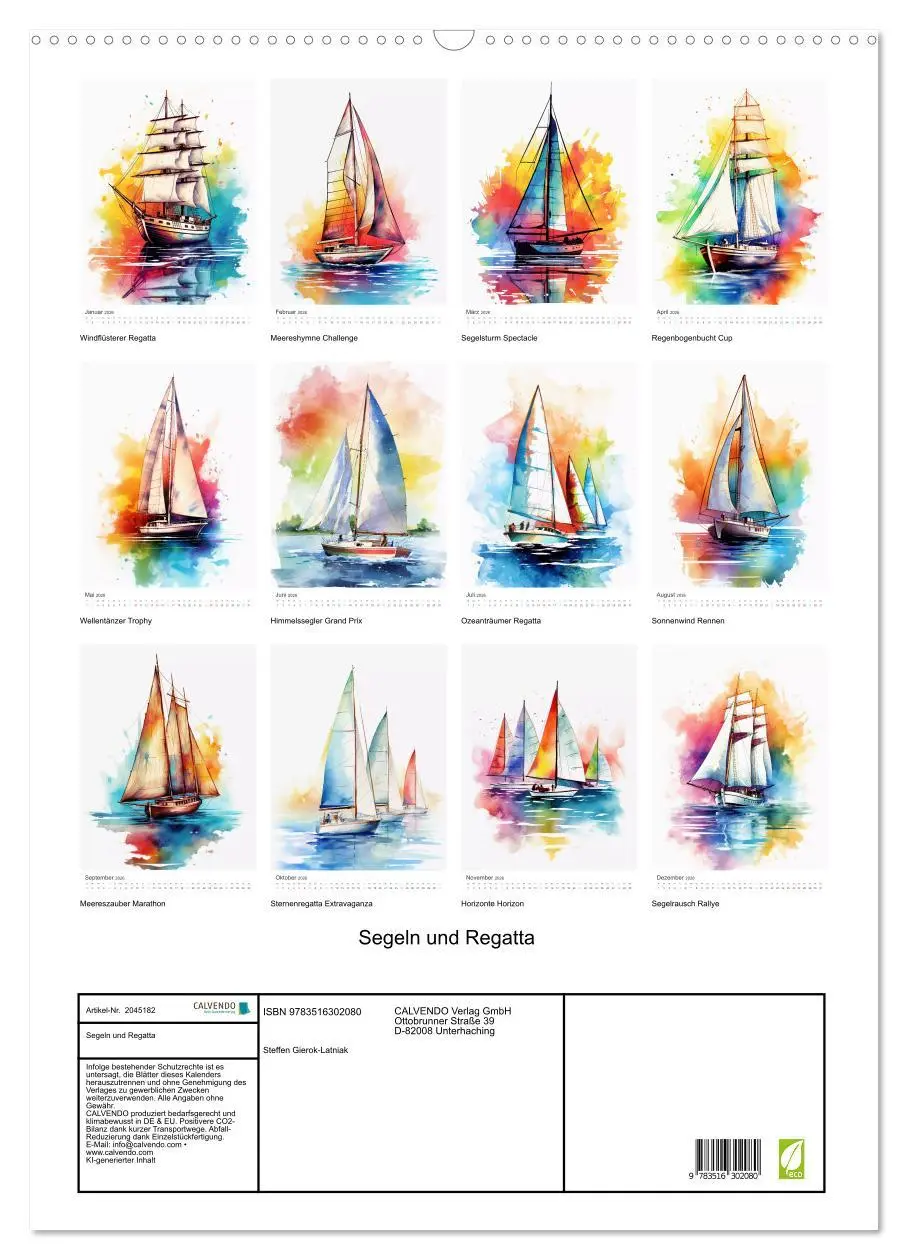 Bild: 9783516302080 | Segeln und Regatta (Wandkalender 2026 DIN A2 hoch), CALVENDO...
