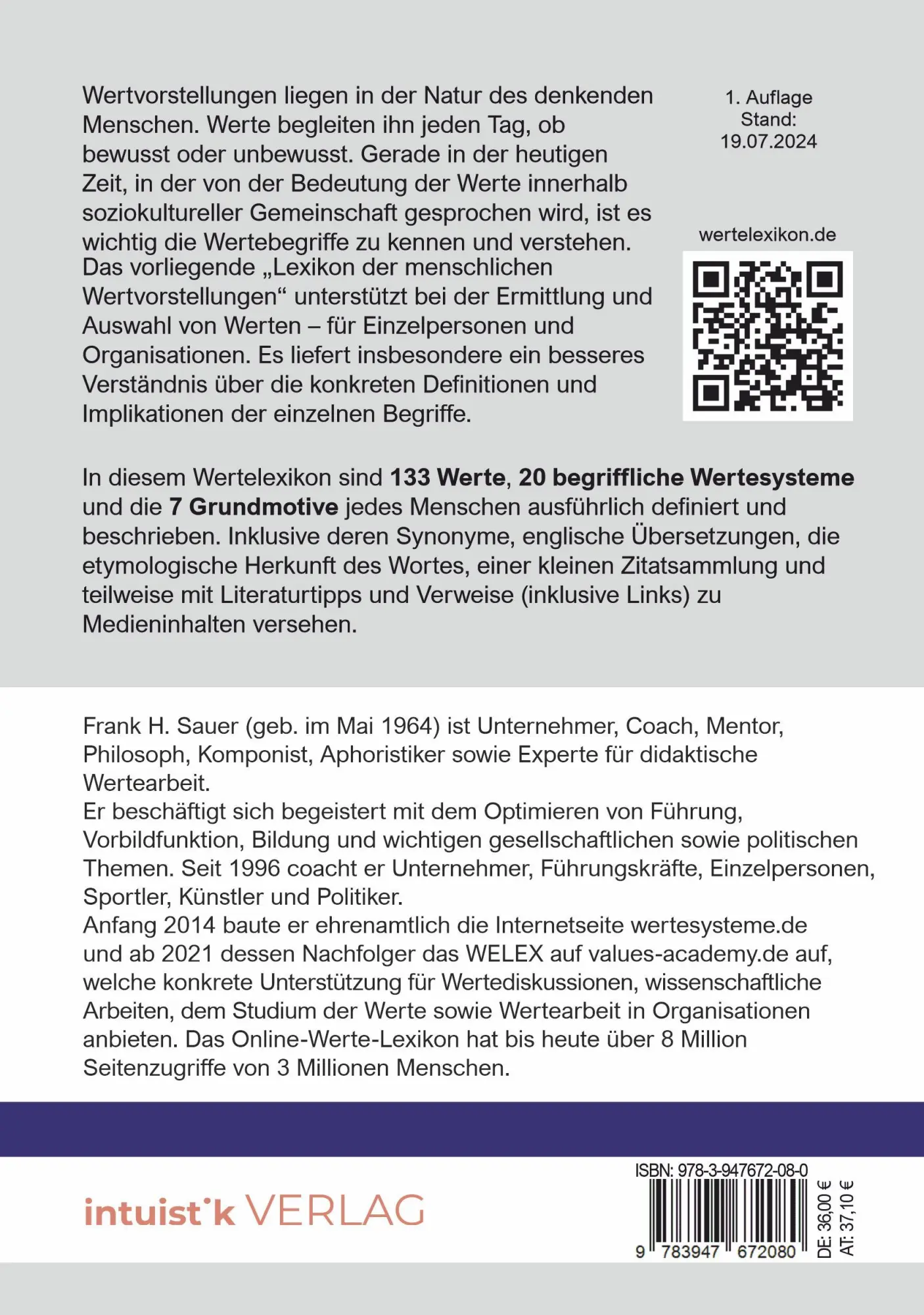 Rückseite: 9783947672080 | WELEX | Werte-Lexikon 2024 | Frank H. Sauer | Buch | Deutsch | 2024