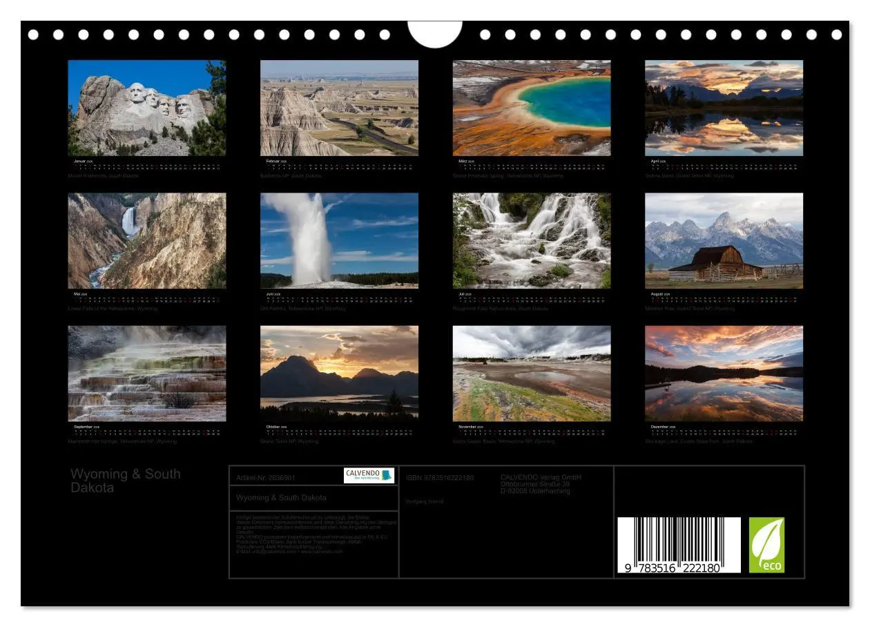 Bild: 9783516222180 | Wyoming &amp; South Dakota (Wandkalender 2026 DIN A4 quer), CALVENDO...