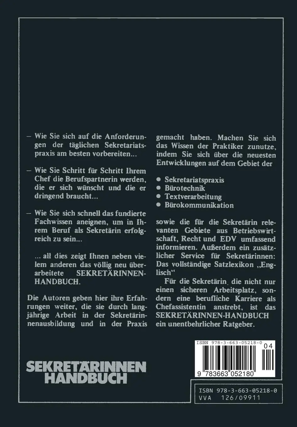 Rückseite: 9783663052180 | Sekretärinnen Handbuch | Brigitte Diez | Taschenbuch | xxi | Deutsch