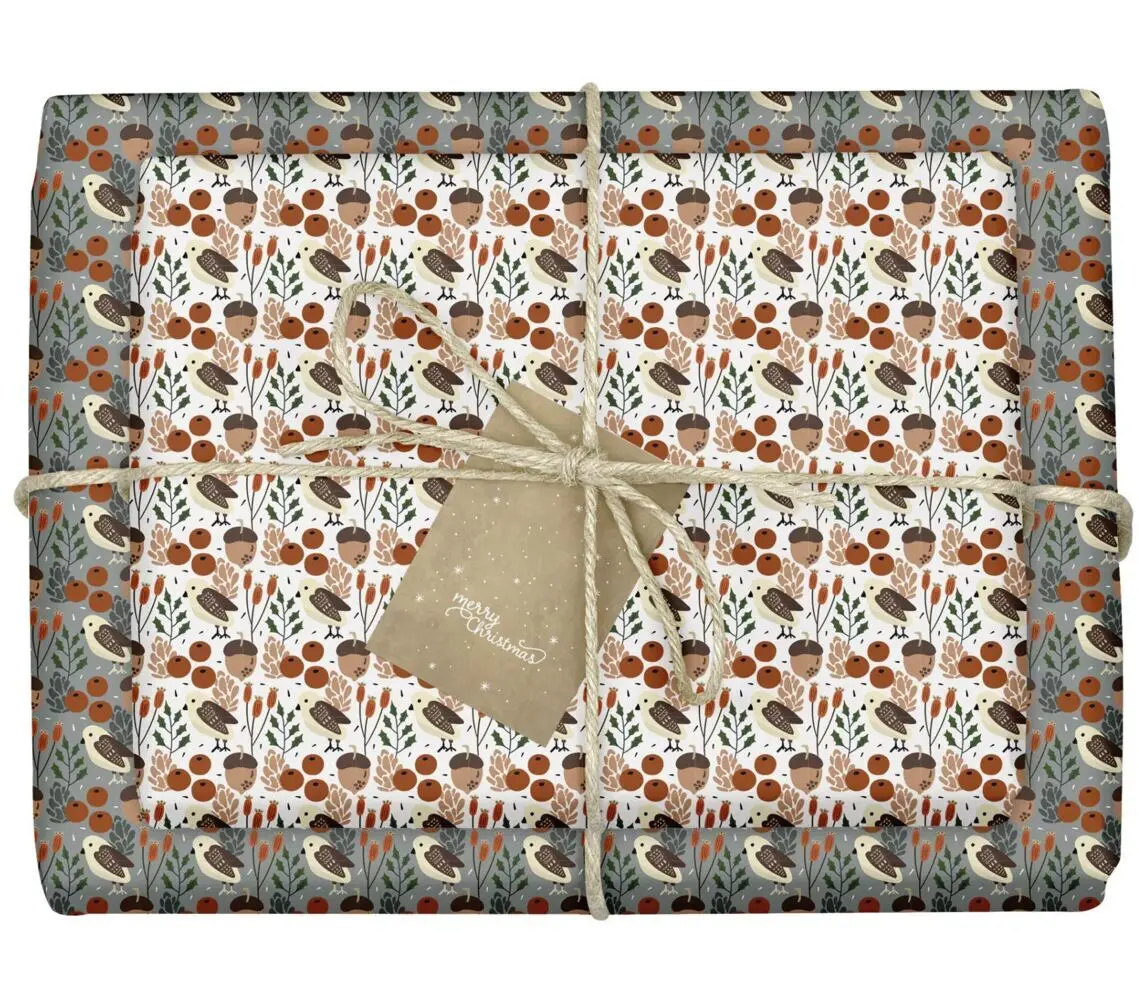 Geschenkpapier Set Weihnachten für Erwachsene: Vögel (retro, skandinavischer Stil, edel, grau, weiß)