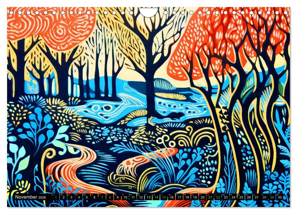 Bild: 9783457362280 | Abstrakter Wald - Jahreszeiten in bunten Linolschnitten...