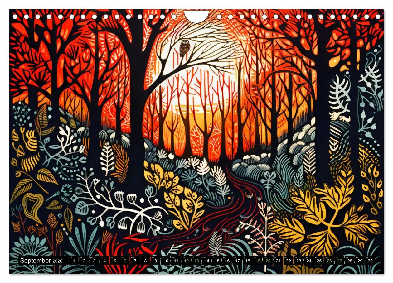 Bild: 9783457362280 | Abstrakter Wald - Jahreszeiten in bunten Linolschnitten...