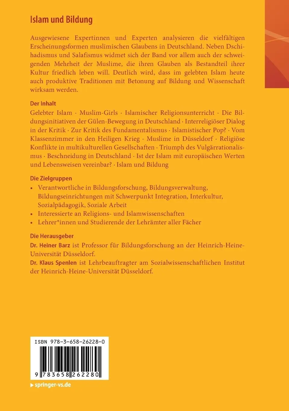 Rückseite: 9783658262280 | Islam und Bildung | Auf dem Weg zur Selbstverständlichkeit | Buch
