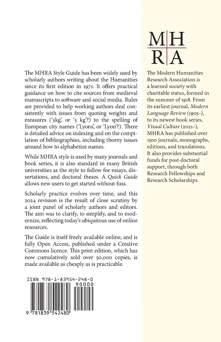 Rückseite: 9781839542480 | MHRA Style Guide | The Modern Humanities Research Associati | Buch