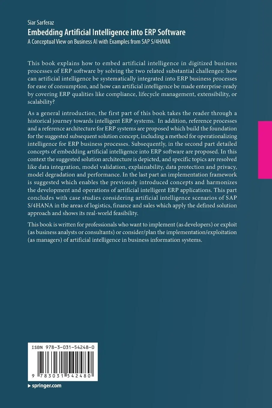 Rückseite: 9783031542480 | Embedding Artificial Intelligence into ERP Software | Siar Sarferaz