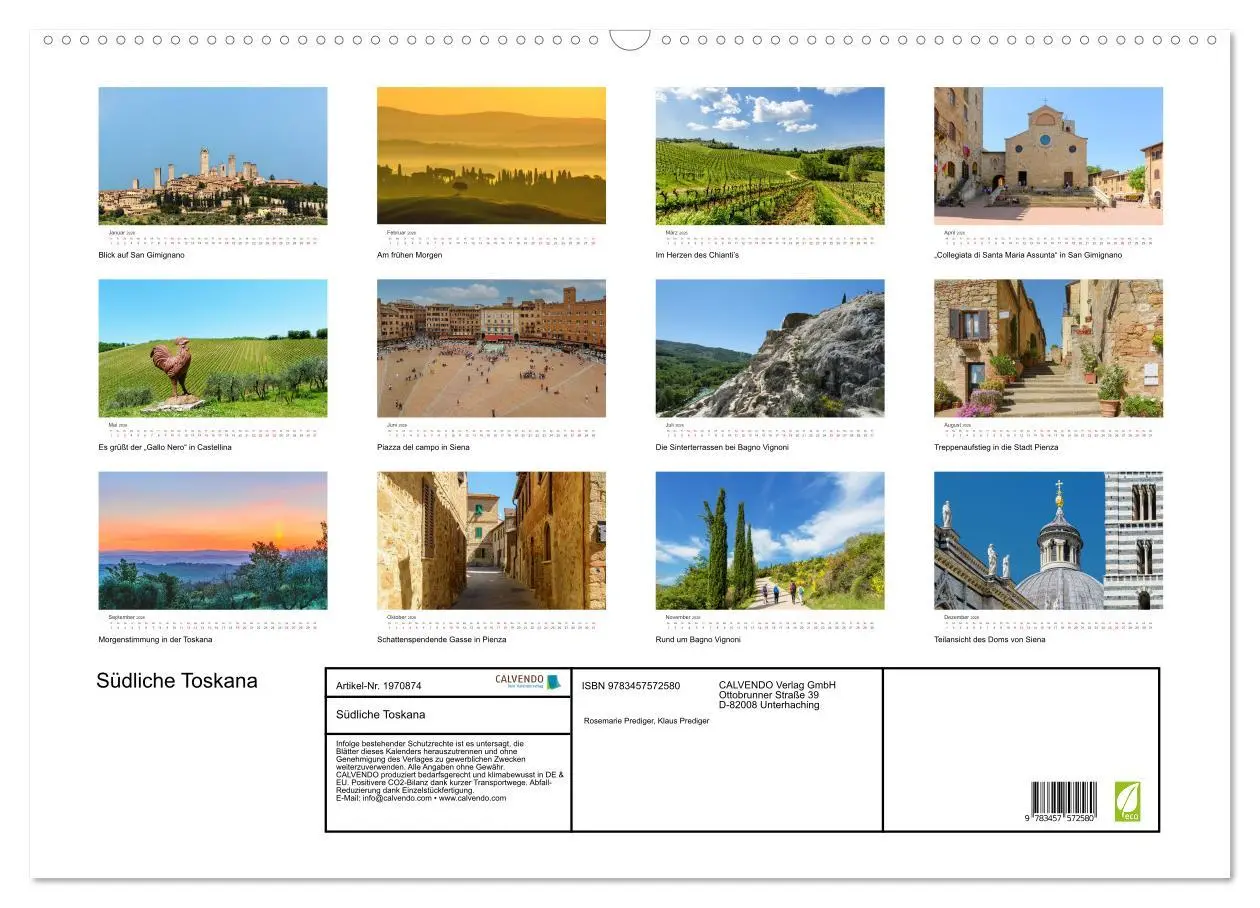 Bild: 9783457572580 | Südliche Toskana (Wandkalender 2026 DIN A2 quer), CALVENDO...