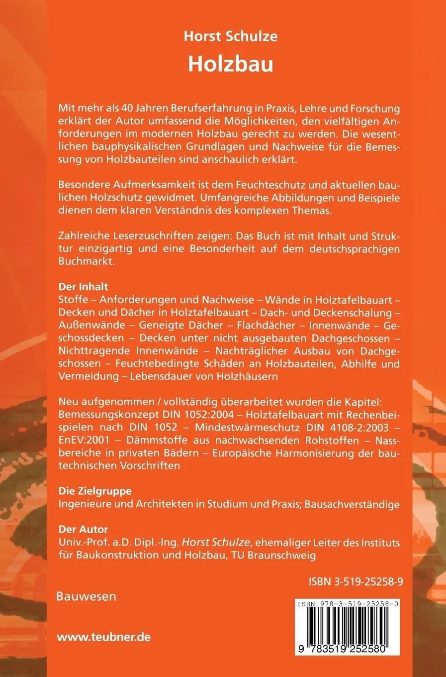 Rückseite: 9783519252580 | Holzbau | Horst Schulze | Buch | xxiii | Deutsch | 2005
