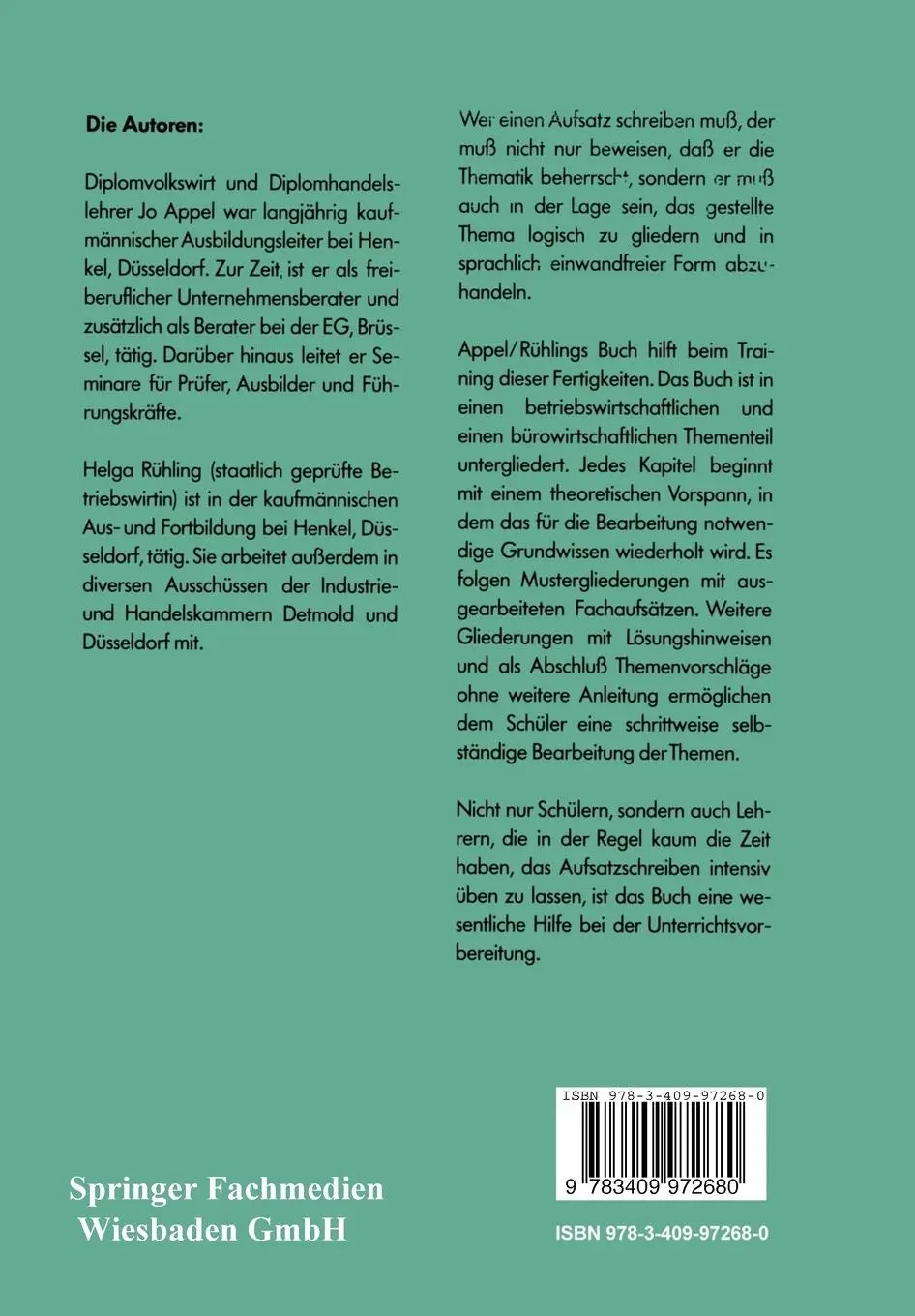 Rückseite: 9783409972680 | Kaufmännische Aufsätze | Jo Appel | Taschenbuch | 117 S. | Deutsch