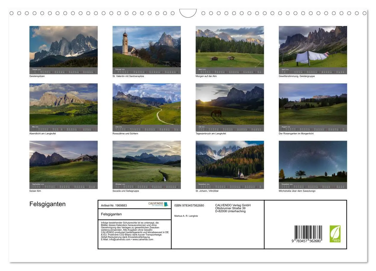 Bild: 9783457562680 | Felsgiganten (Wandkalender 2026 DIN A3 quer), CALVENDO Monatskalender