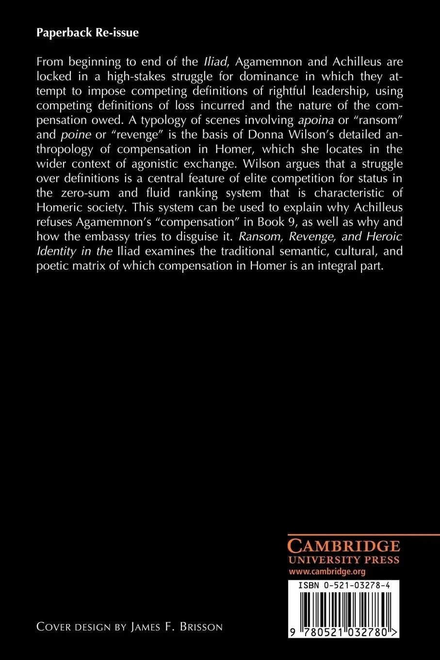 Rückseite: 9780521032780 | Ransom, Revenge, and Heroic Identity in the Iliad | Wilson (u. a.)