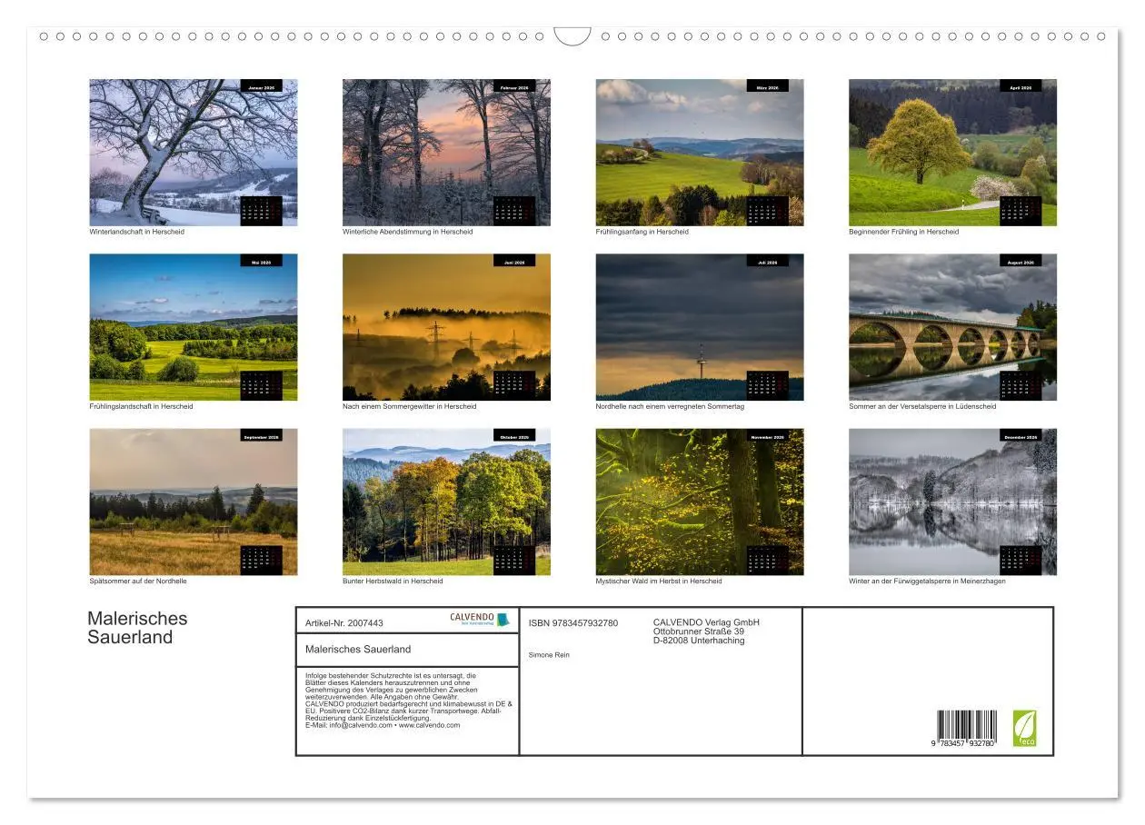 Bild: 9783457932780 | Malerisches Sauerland (Wandkalender 2026 DIN A2 quer), CALVENDO...