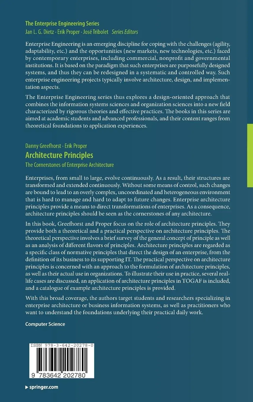 Rückseite: 9783642202780 | Architecture Principles | The Cornerstones of Enterprise Architecture