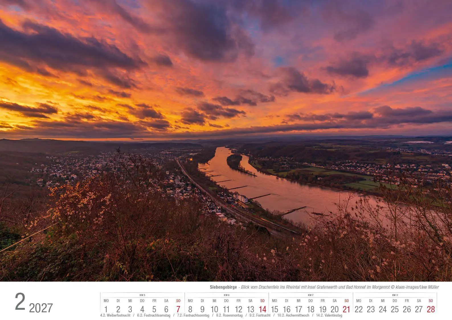 Bild: 9783965352780 | Siebengebirge 2027 Bildkalender A3 quer, spiralgebunden | Holger Klaes