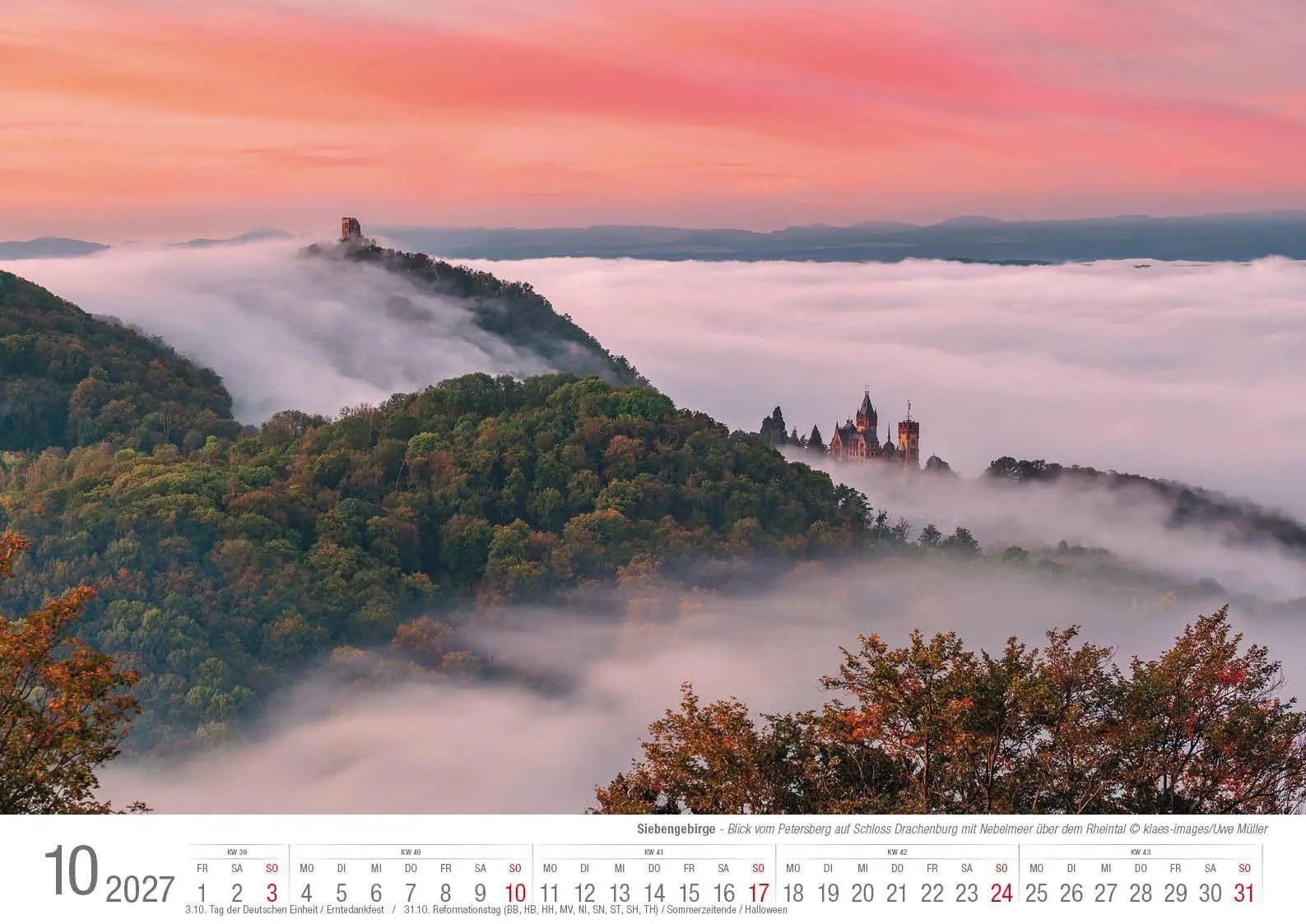 Bild: 9783965352780 | Siebengebirge 2027 Bildkalender A3 quer, spiralgebunden | Holger Klaes