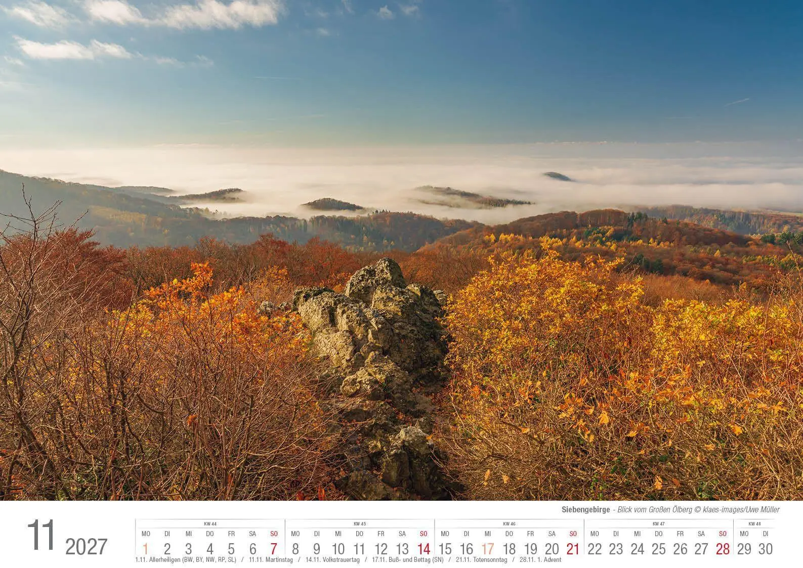 Bild: 9783965352780 | Siebengebirge 2027 Bildkalender A3 quer, spiralgebunden | Holger Klaes