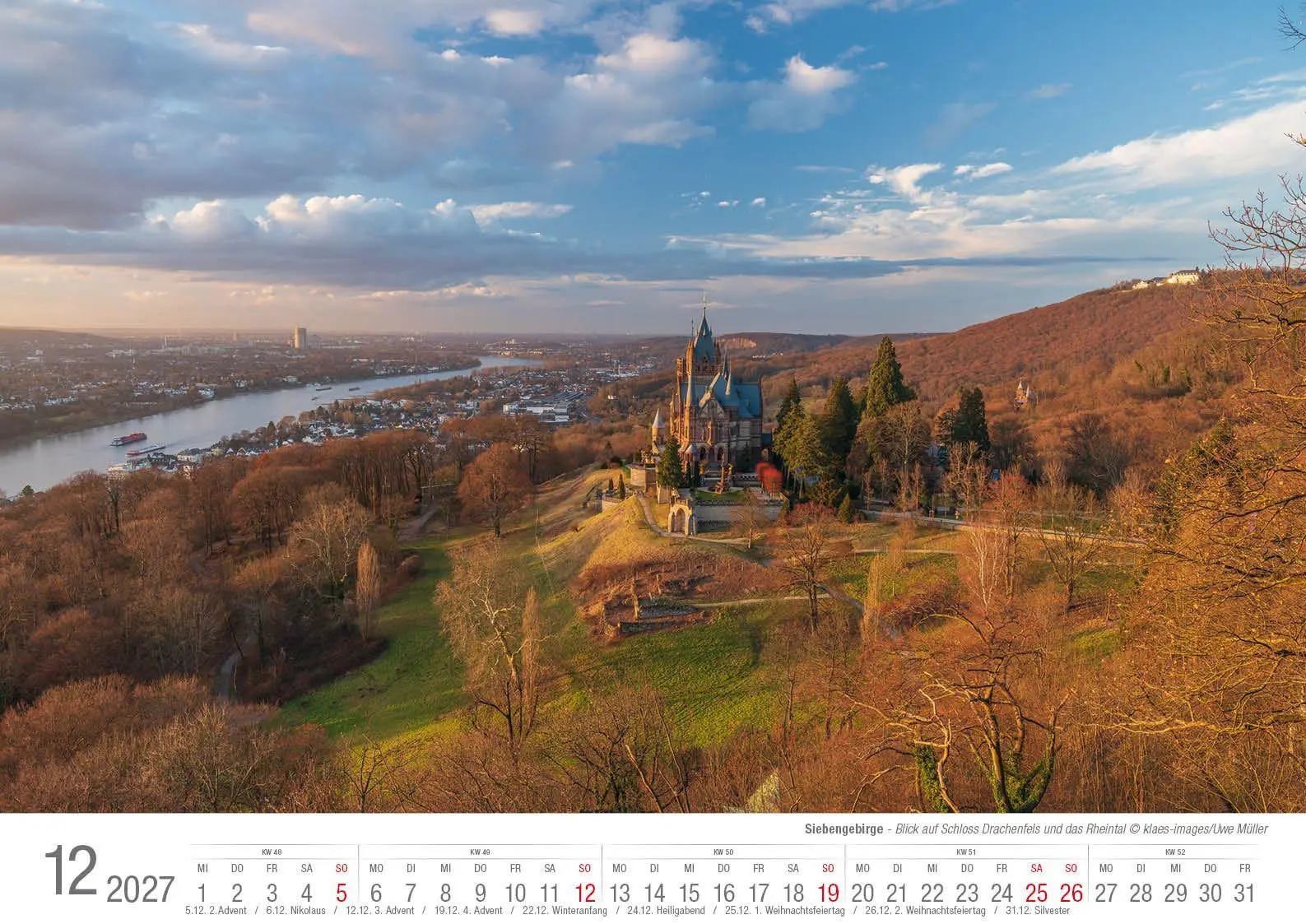 Bild: 9783965352780 | Siebengebirge 2027 Bildkalender A3 quer, spiralgebunden | Holger Klaes
