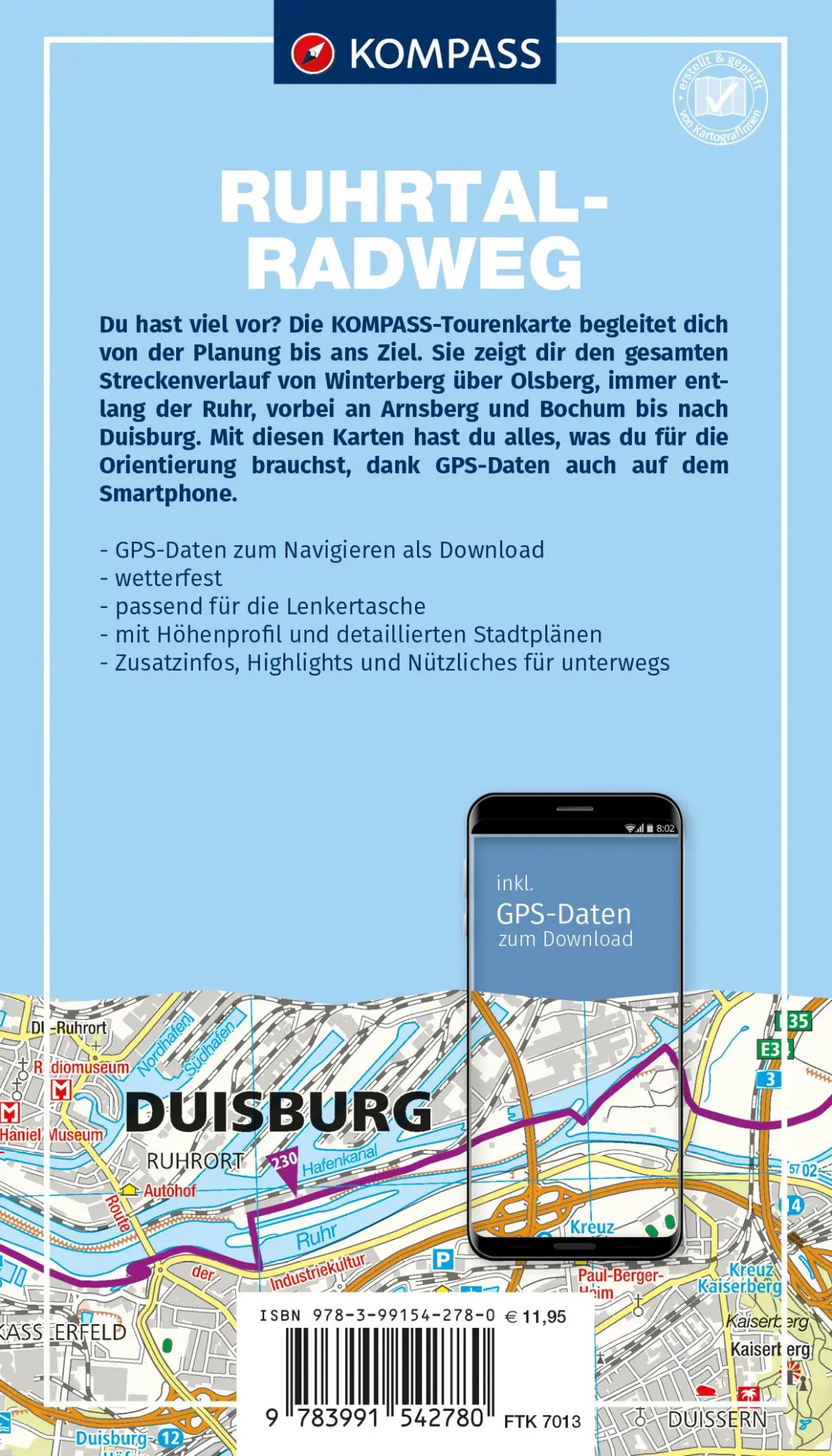 Rückseite: 9783991542780 | KOMPASS Fahrrad-Tourenkarte Ruhrtalradweg 1:50.000 | Buch | 56 S.