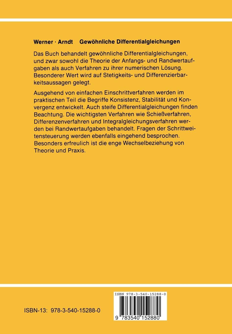 Rückseite: 9783540152880 | Gewöhnliche Differentialgleichungen | Herbert Arndt (u. a.) | Buch | x