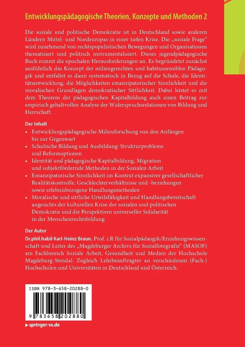 Rückseite: 9783658202880 | Entwicklungspädagogische Theorien, Konzepte und Methoden 2 | Braun