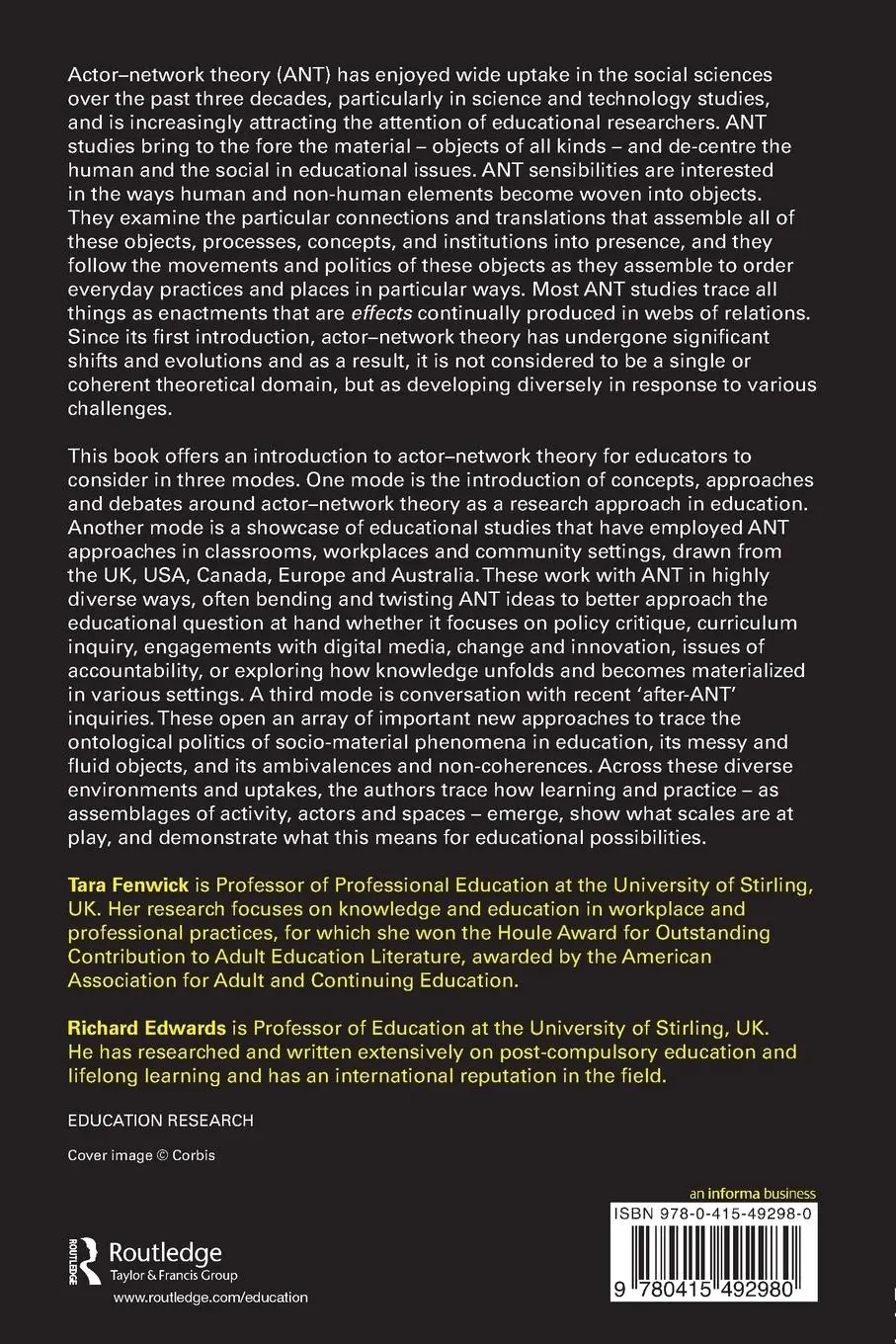 Rückseite: 9780415492980 | Actor-Network Theory in Education | Tara Fenwick (u. a.) | Taschenbuch