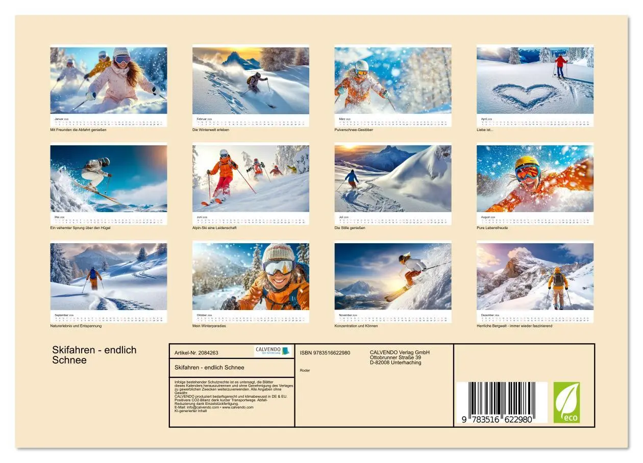 Bild: 9783516622980 | Skifahren - endlich Schnee (Wandkalender 2026 DIN A4 quer),...