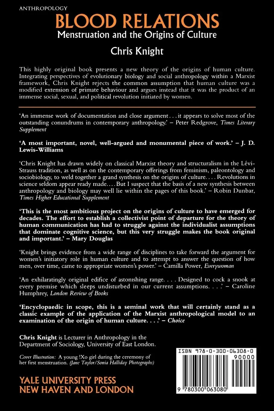 Rückseite: 9780300063080 | Blood Relations | Menstruation and the Origins of Culture | Knight