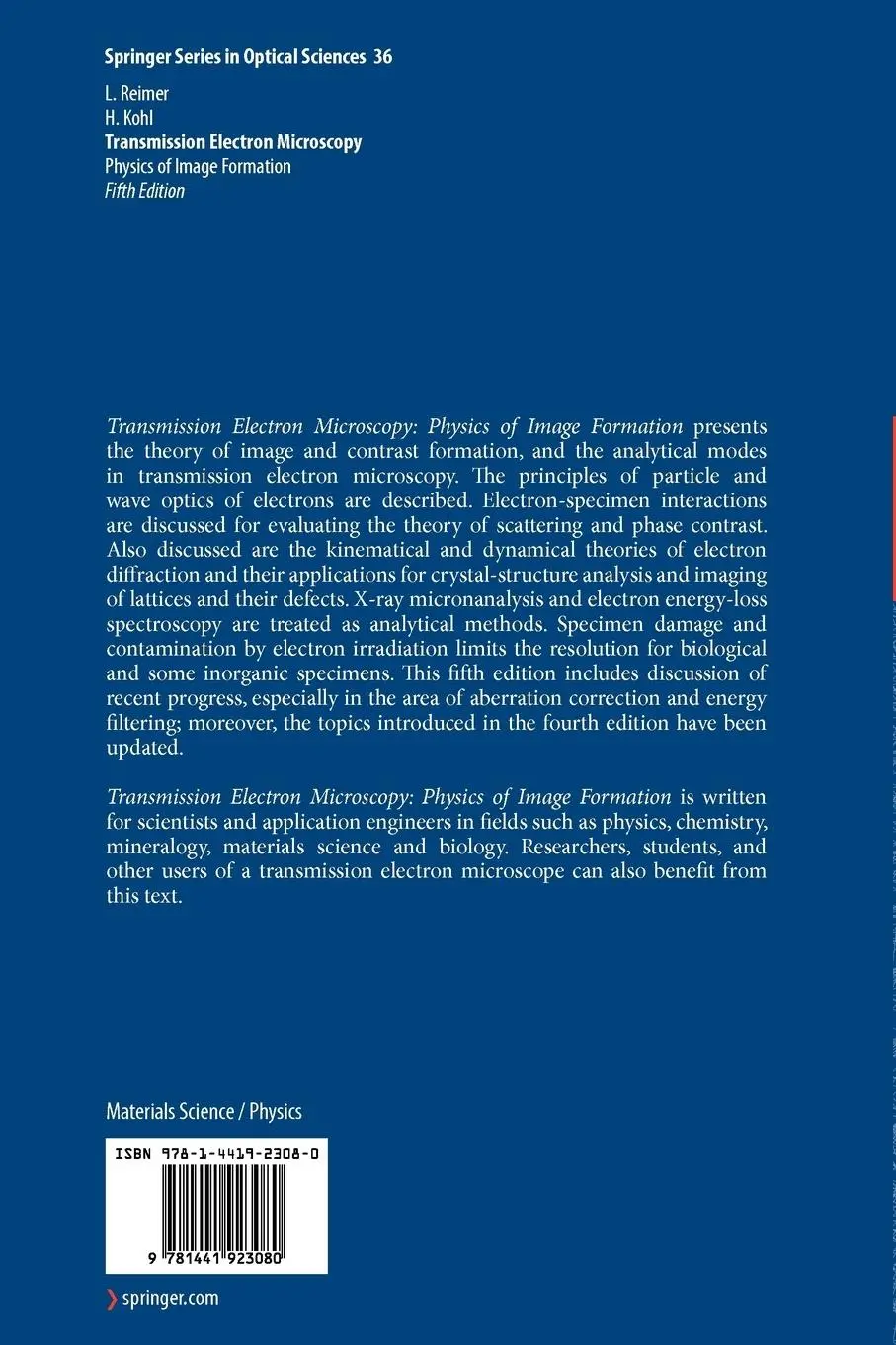 Rückseite: 9781441923080 | Transmission Electron Microscopy | Physics of Image Formation | Buch