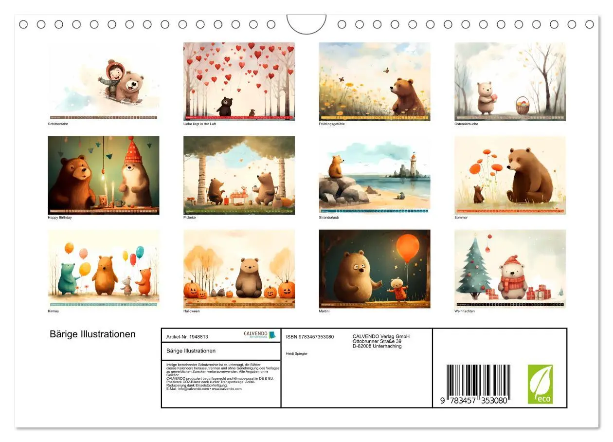Bild: 9783457353080 | Bärige Illustrationen (Wandkalender 2026 DIN A4 quer), CALVENDO...