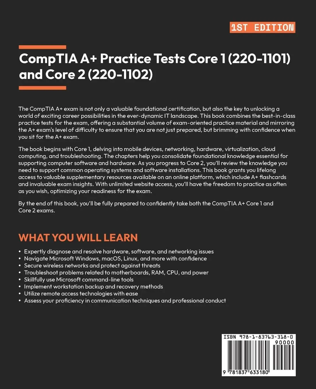 Rückseite: 9781837633180 | CompTIA A+ Practice Tests Core 1 (220-1101) and Core 2 (220-1102)