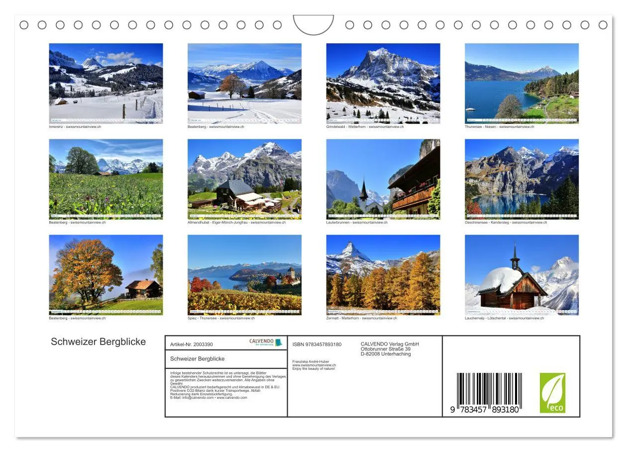 Bild: 9783457893180 | Schweizer Bergblicke (Wandkalender 2026 DIN A4 quer), CALVENDO...