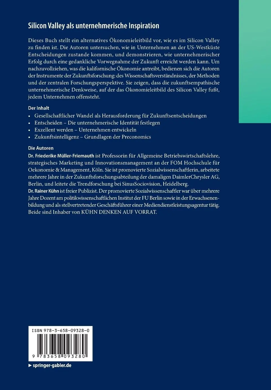 Rückseite: 9783658093280 | Silicon Valley als unternehmerische Inspiration | Rainer Kühn (u. a.)