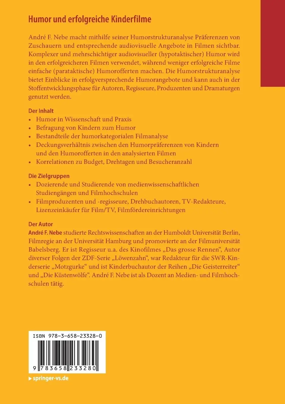 Rückseite: 9783658233280 | Humor und erfolgreiche Kinderfilme | André F. Nebe | Taschenbuch