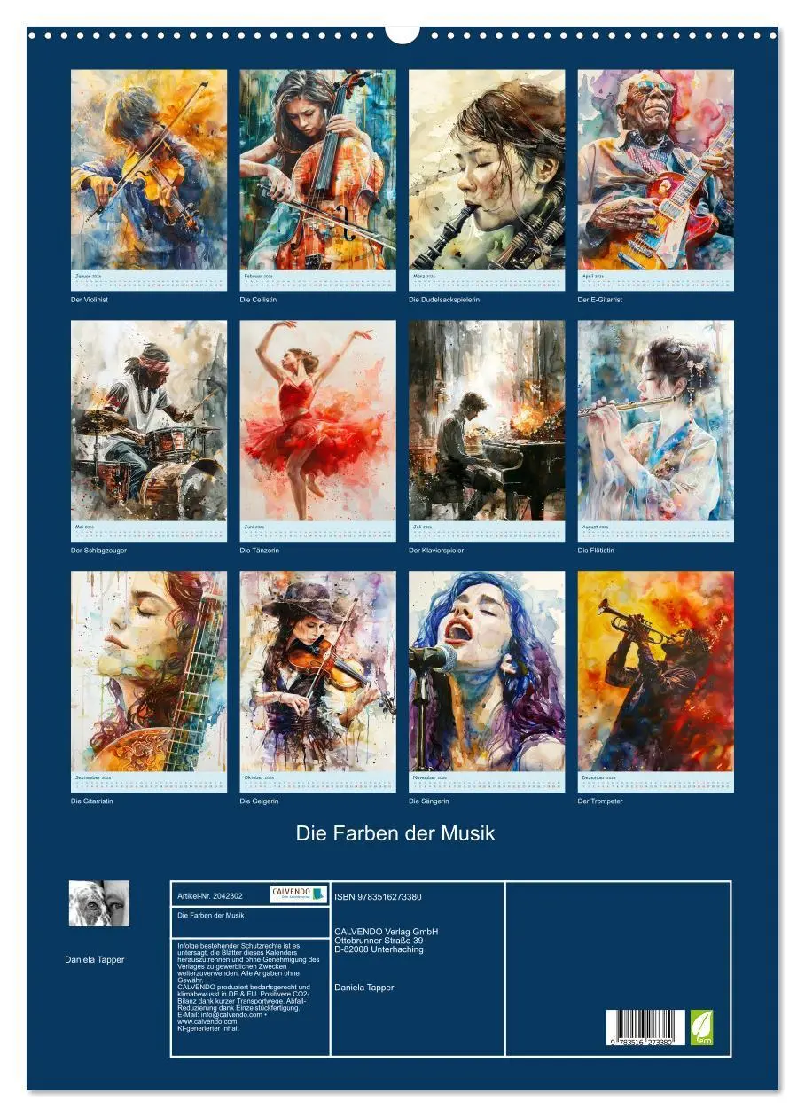 Bild: 9783516273380 | Die Farben der Musik (Wandkalender 2026 DIN A2 hoch), CALVENDO...