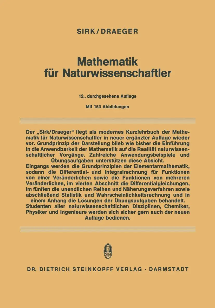 Cover: 9783798503380 | Mathematik für Naturwissenschaftler | H. Sirk | Taschenbuch | xii