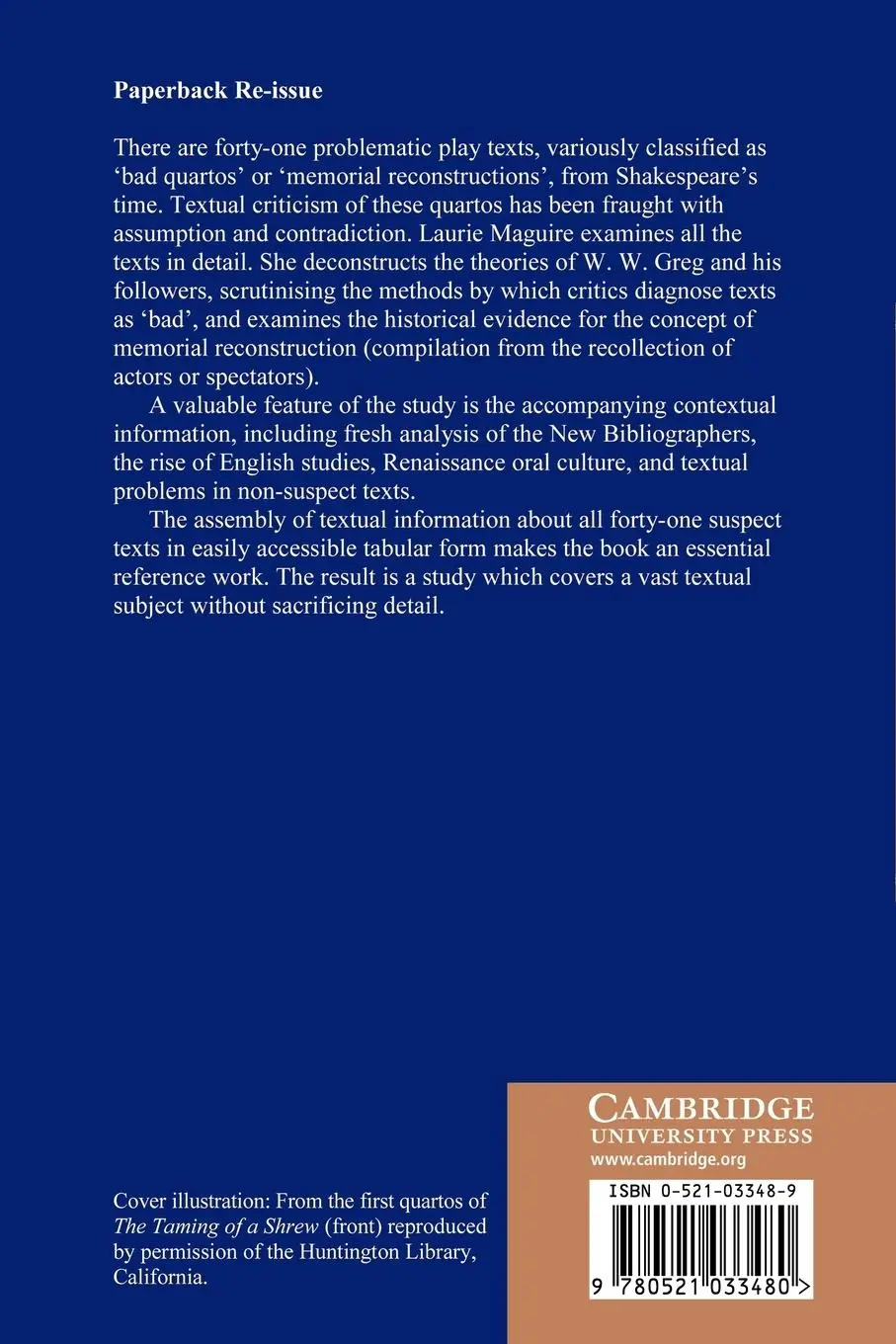 Rückseite: 9780521033480 | Shakespearean Suspect Texts | Laurie E. Maguire | Taschenbuch | 2006