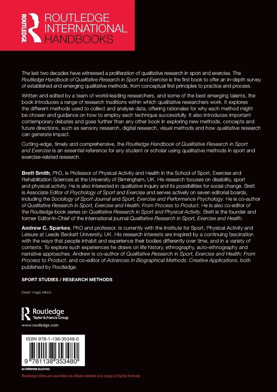 Rückseite: 9781138353480 | Routledge Handbook of Qualitative Research in Sport and Exercise