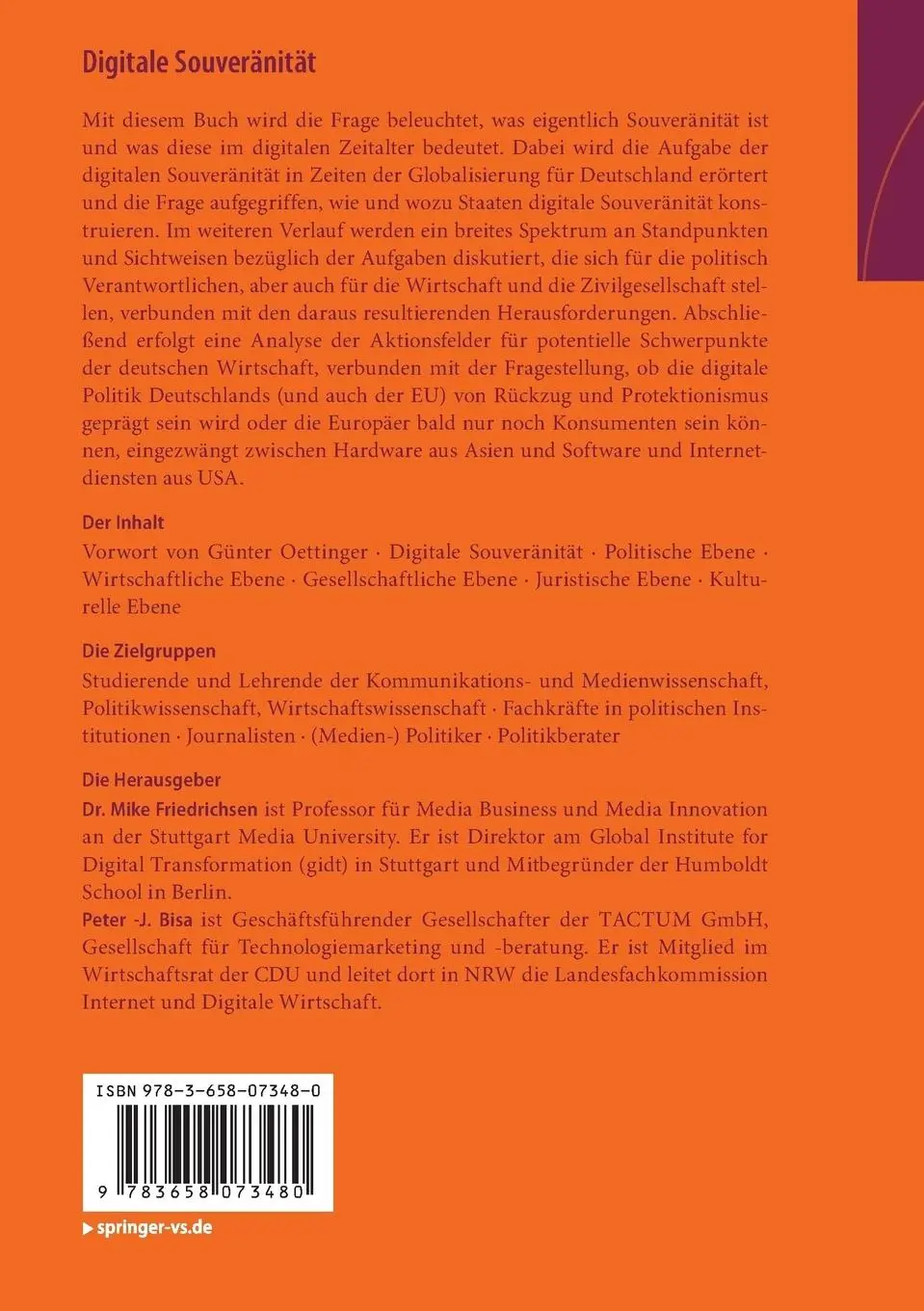 Rückseite: 9783658073480 | Digitale Souveränität | Vertrauen in der Netzwerkgesellschaft | Buch