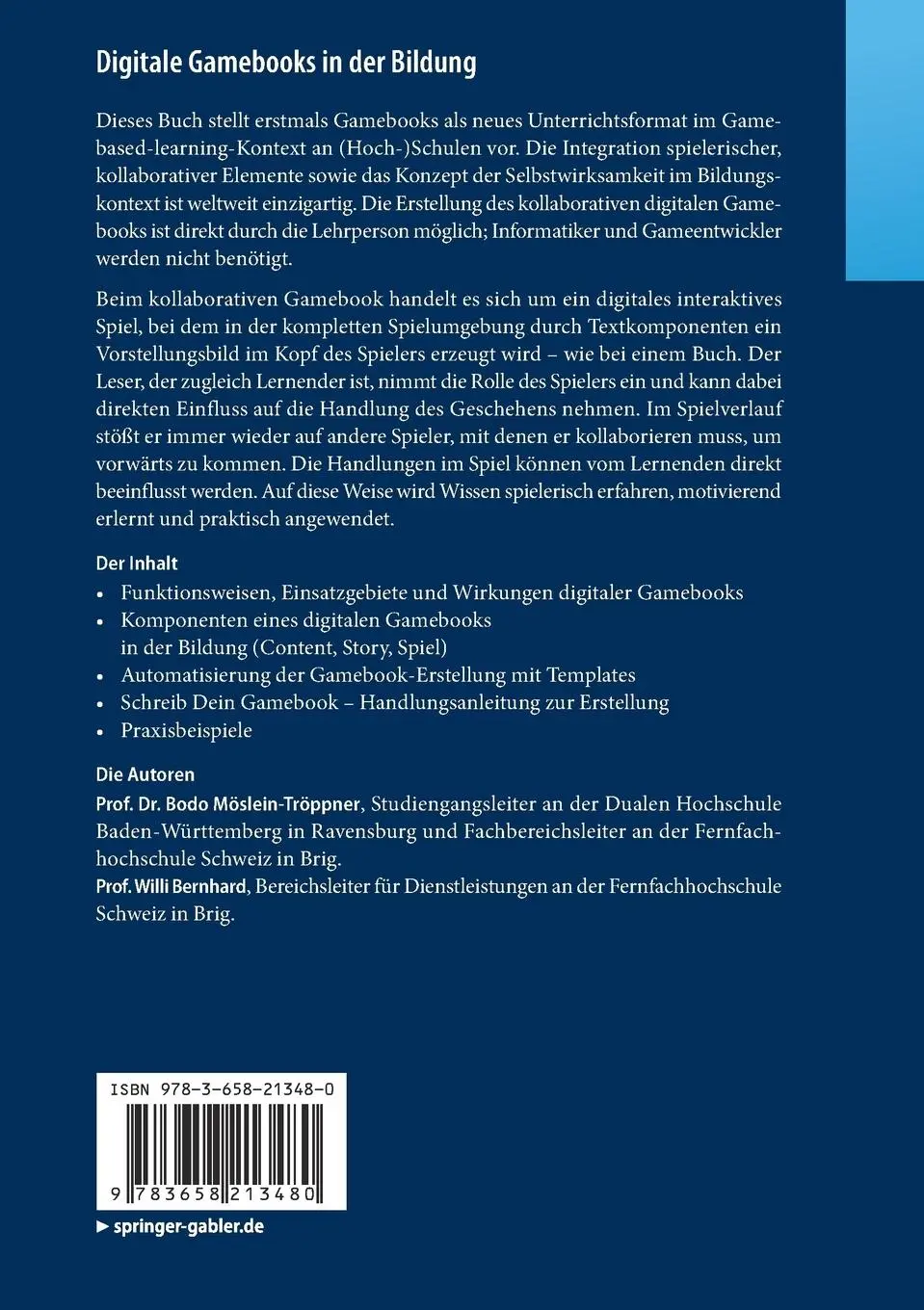 Rückseite: 9783658213480 | Digitale Gamebooks in der Bildung | Willi Bernhard (u. a.) | Buch