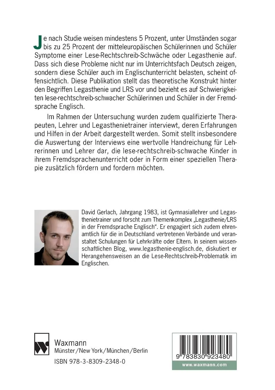 Rückseite: 9783830923480 | Legasthenie und LRS im Englischunterricht | David Gerlach | Buch