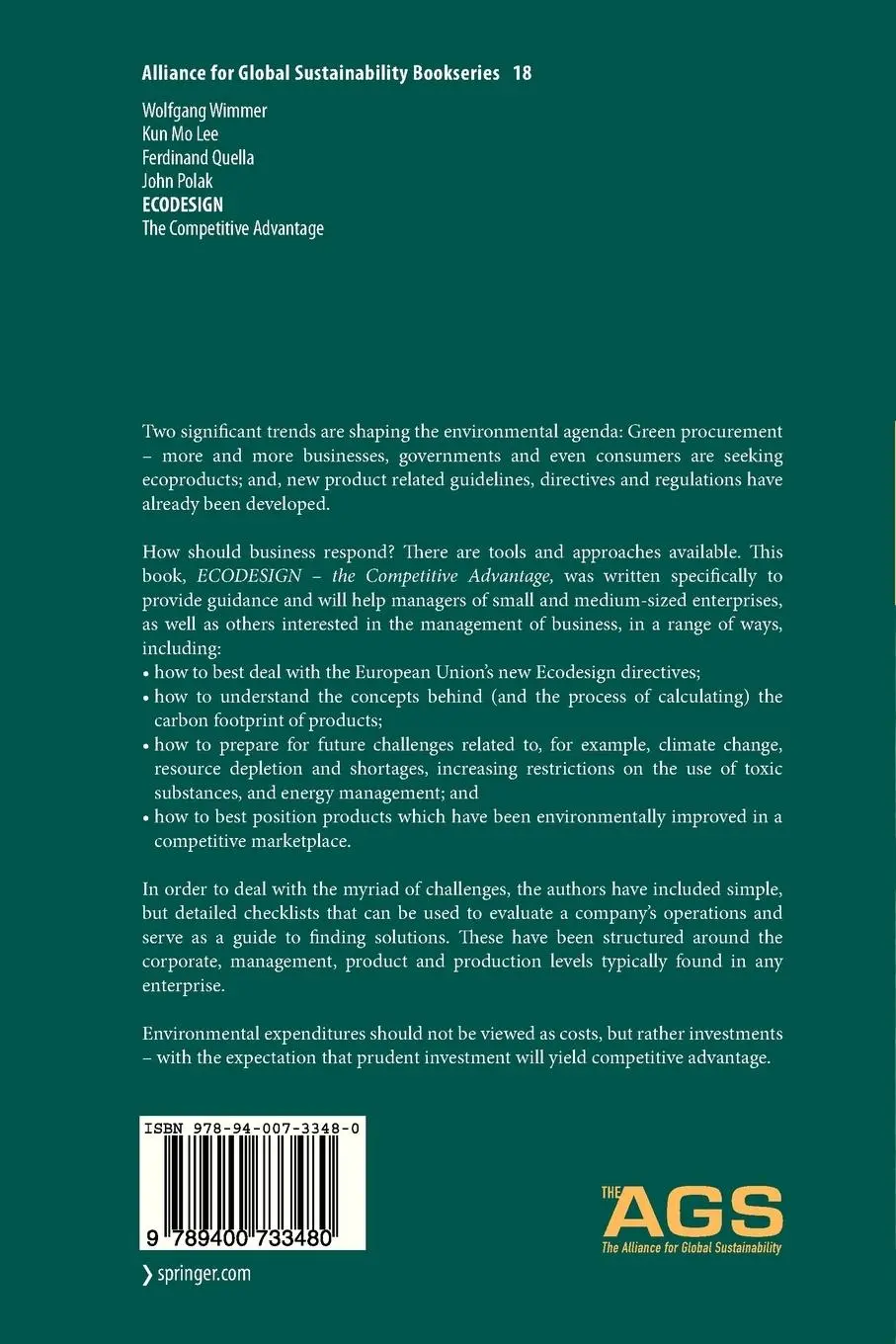 Rückseite: 9789400733480 | ECODESIGN -- The Competitive Advantage | Wolfgang Wimmer (u. a.) | xx